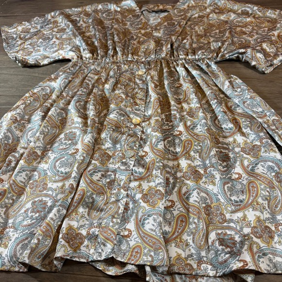 Mittoshop Womens Paisley Boho Mini Dress V-Neck Kimono Sleeve Elastic Waist S - Picture 3 of 7